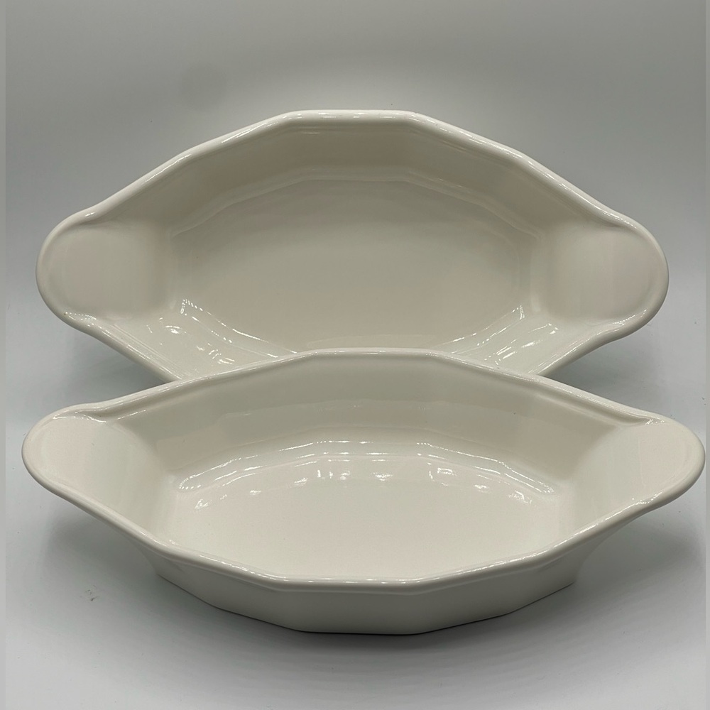 2 Vintage Pfaltzgraff “Heritage” Au Gratin Cream Oval Stoneware Baking Dishes